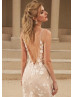 Sexy V Neck Beaded Lace Tulle Elegant Wedding Dress